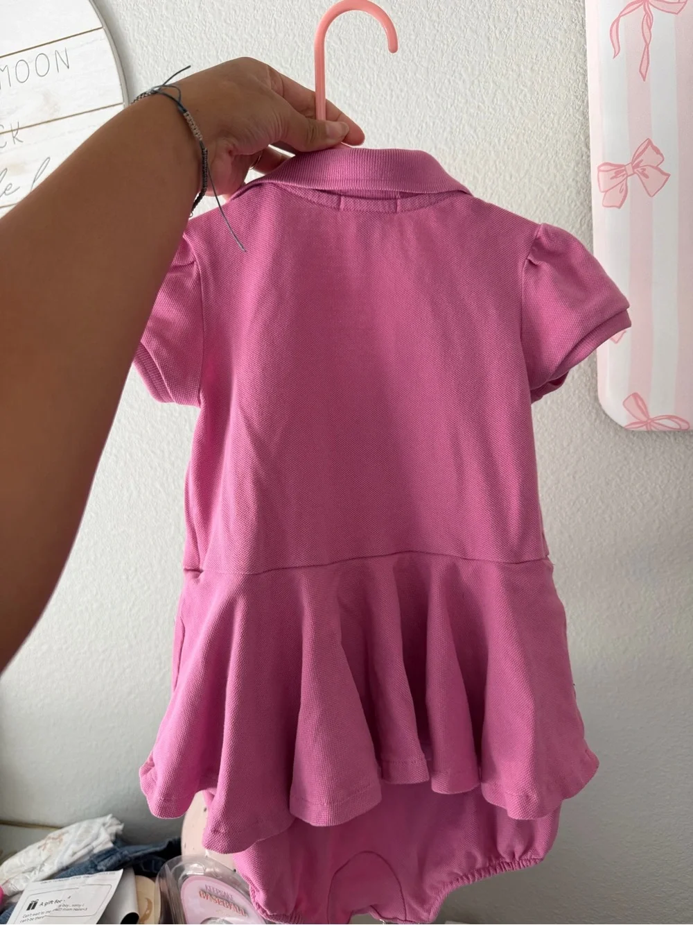 Ralph Lauren Pink Polo Peplum Top with Green Pony